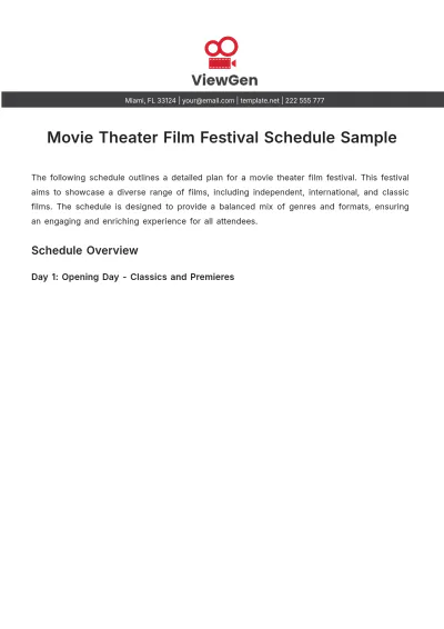 Free Movie Theater Film Festival Schedule Sample Template to Edit Online
