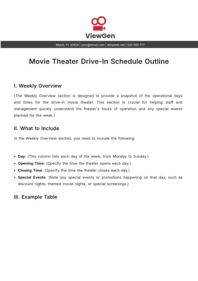 Free Movie Theater Drive-In Schedule Outline Template to Edit Online