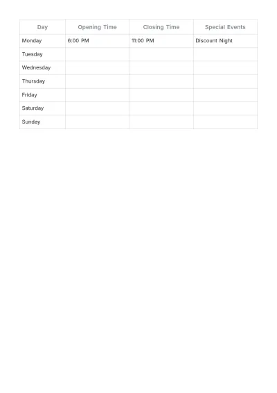 Free Movie Theater Drive-In Schedule Outline Template to Edit Online
