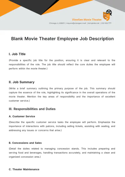 Free Blank Movie Theater Employee Job Description Template to Edit Online