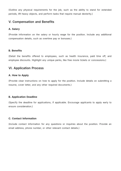 Free Blank Movie Theater Employee Job Description Template to Edit Online