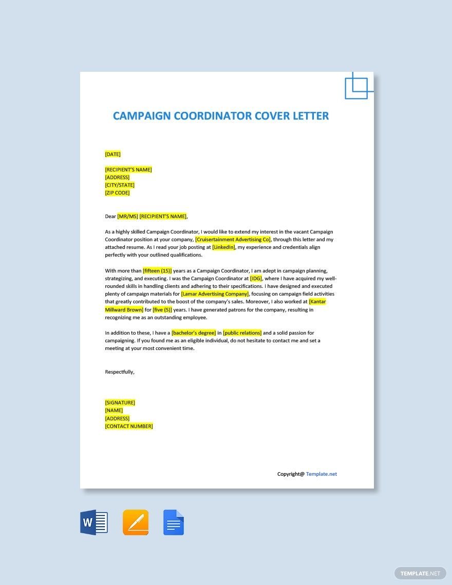 Campaign Coordinator Cover Letter Template