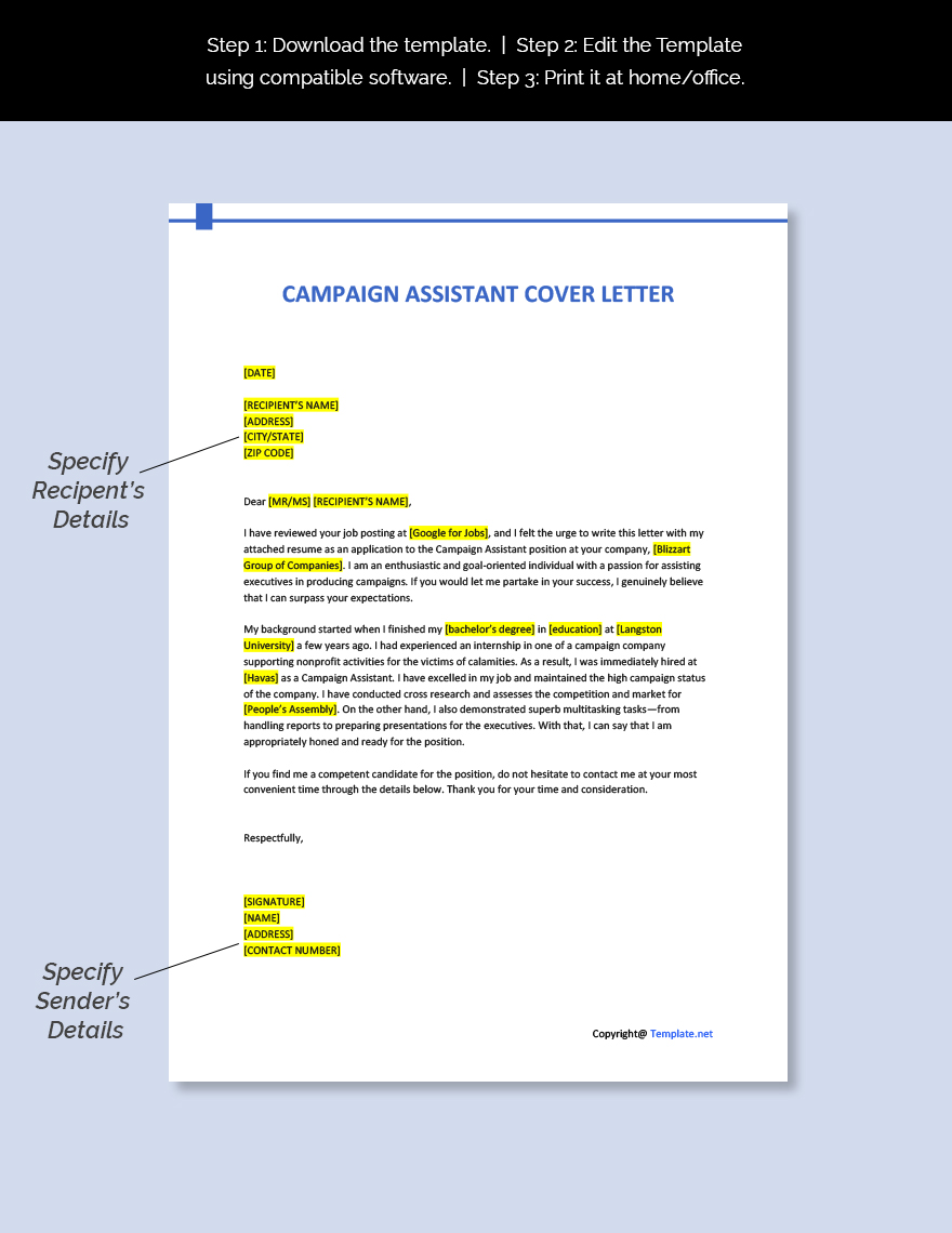 Campaign Assistant Cover Letter Template
