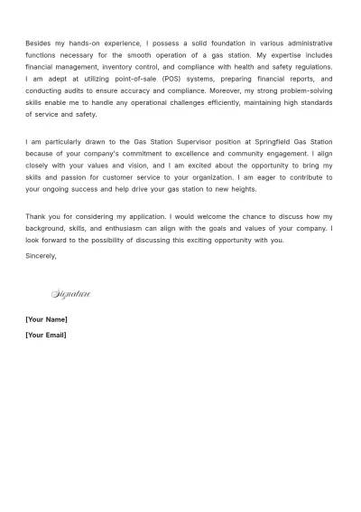 Free Gas Station Supervisor Cover Letter to Edit Online
