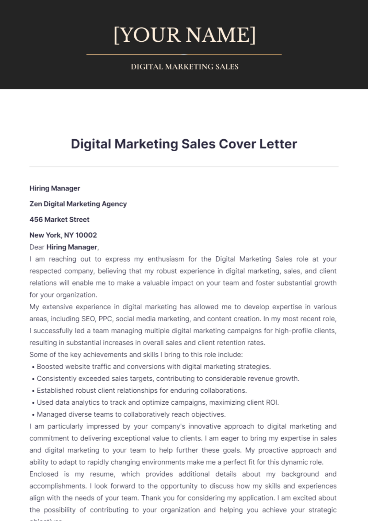 Digital Marketing Sales Cover Letter - Edit Online & Download