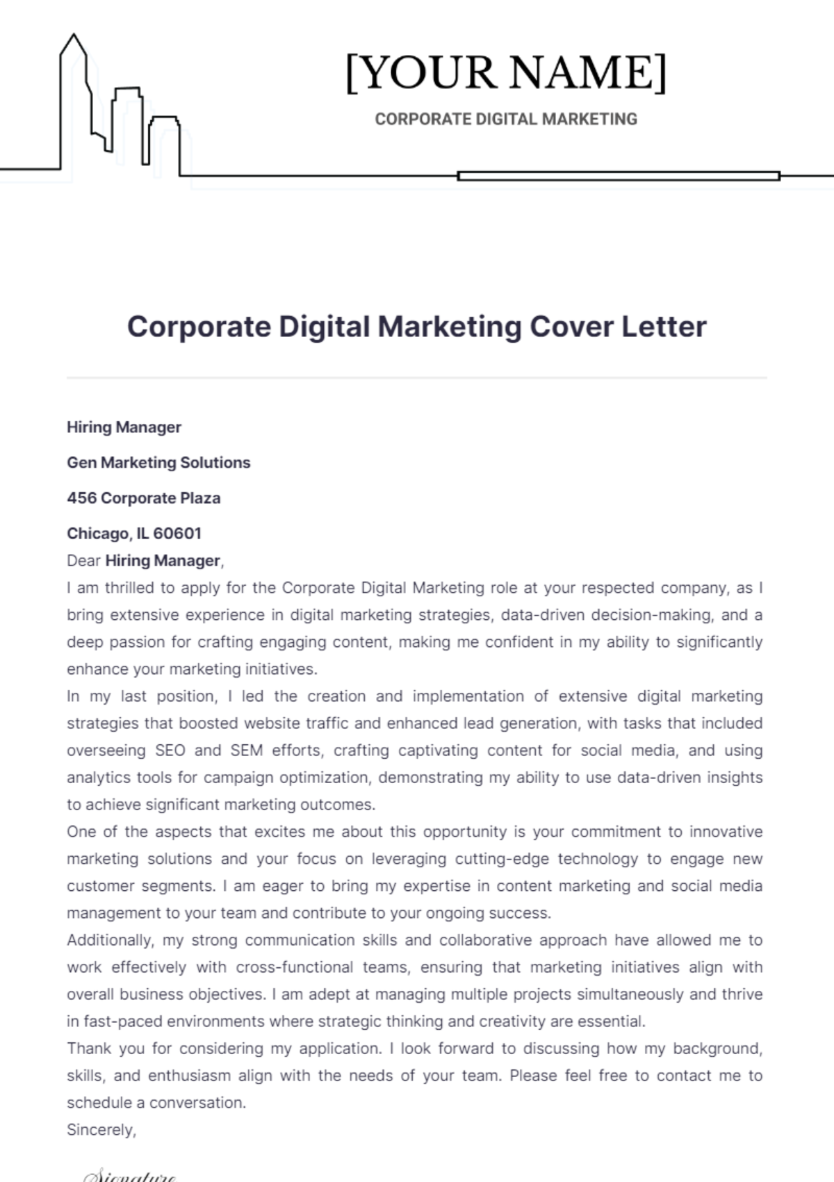 Corporate Digital Marketing Cover Letter - Edit Online & Download