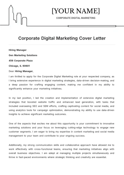 Free Corporate Digital Marketing Cover Letter to Edit Online