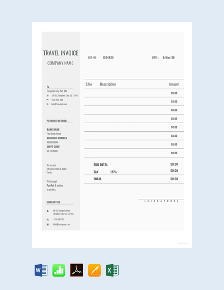 16+ FREE Travel Invoice Templates - Word | Excel | Template.net