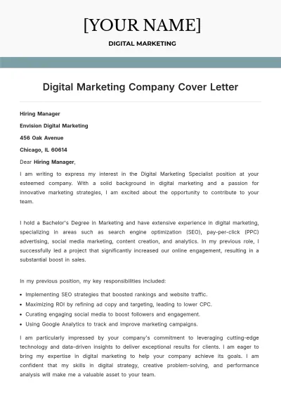 Free Digital Marketing Company Cover Letter to Edit Online