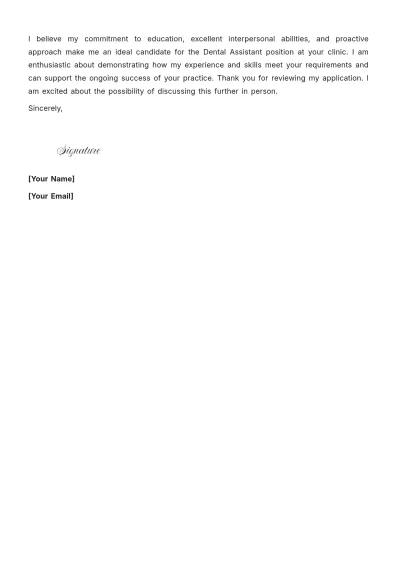 Free Dental Assistant Cover Letter with No Experience to Edit Online