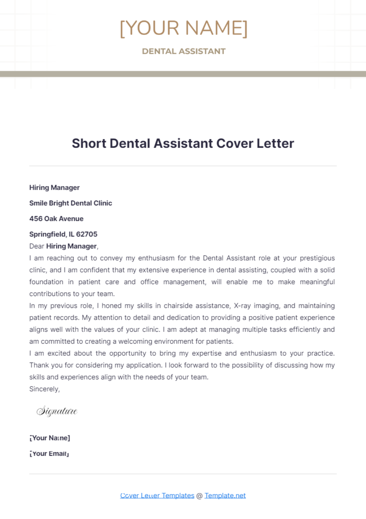 Short Dental Assistant Cover Letter - Edit Online & Download