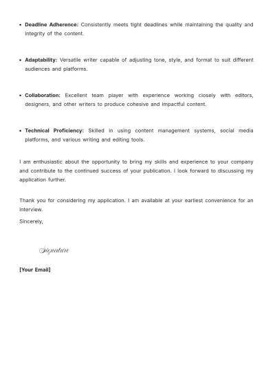 Free Article Writer Cover Letter to Edit Online