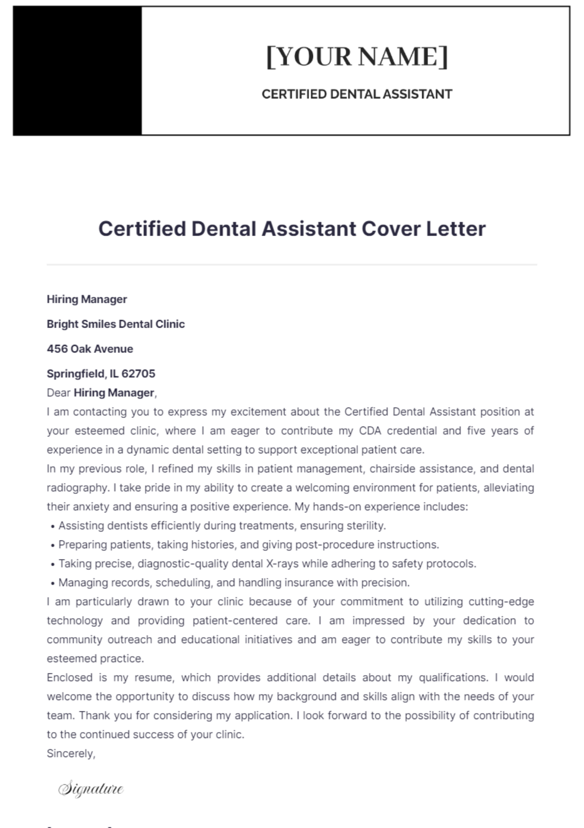 Certified Dental Assistant Cover Letter - Edit Online & Download