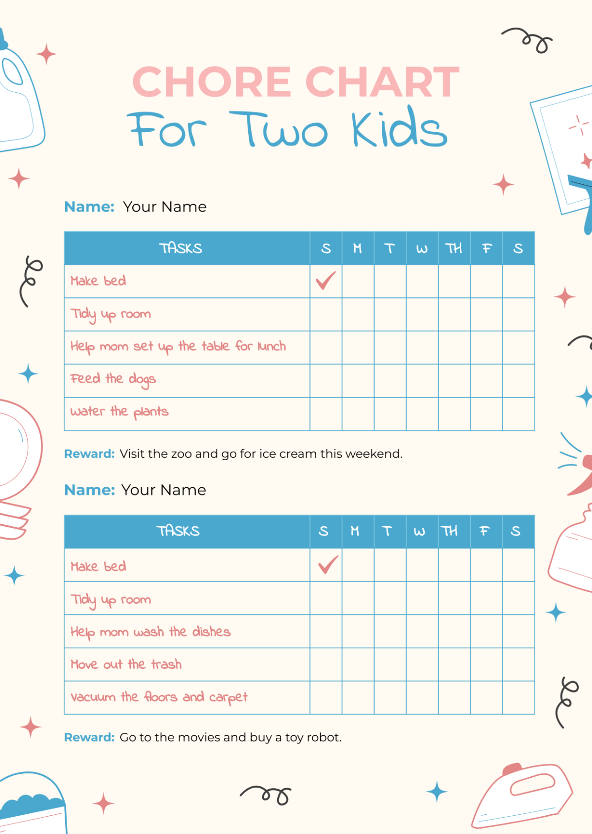 Two Kids Chore Chart