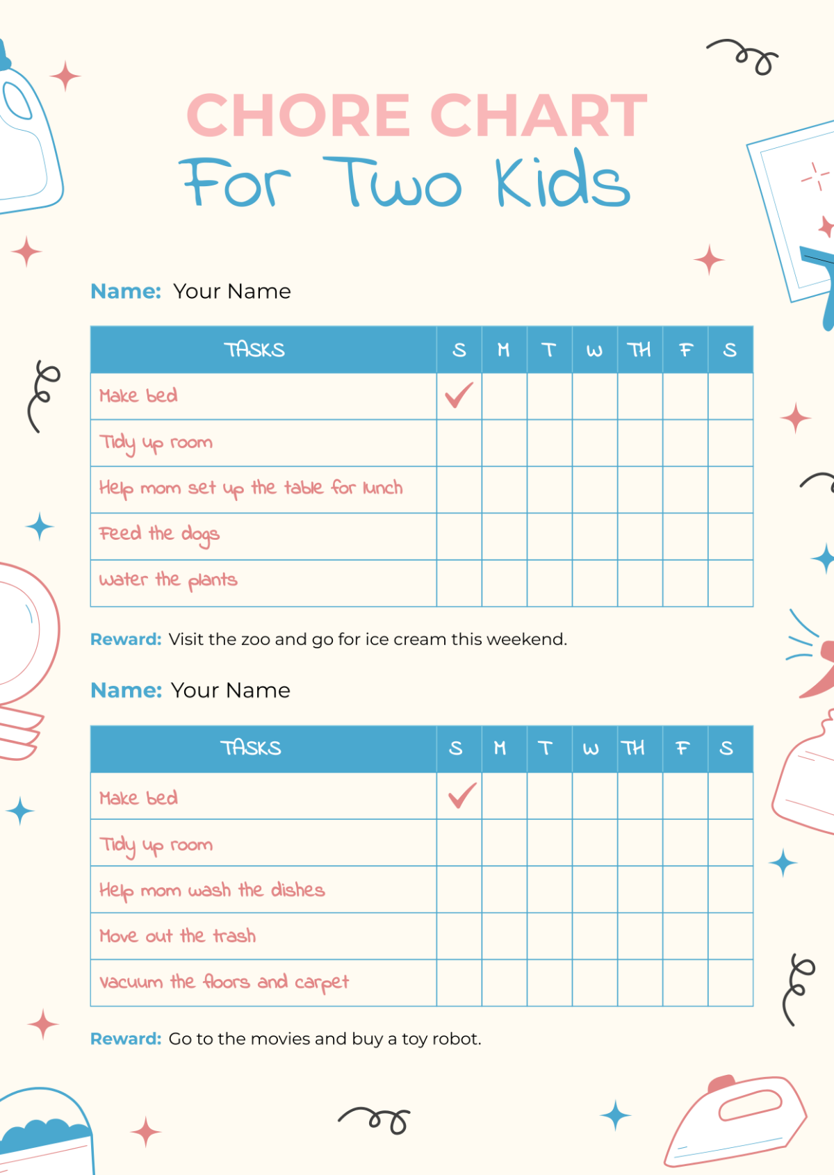 Printable Childrens Chore Chart Template Printable Childrens Chore Chart Template