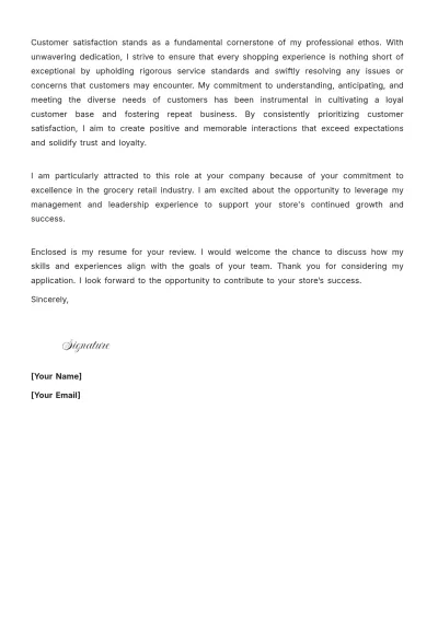 Free Grocery Store Supervisor Cover Letter to Edit Online