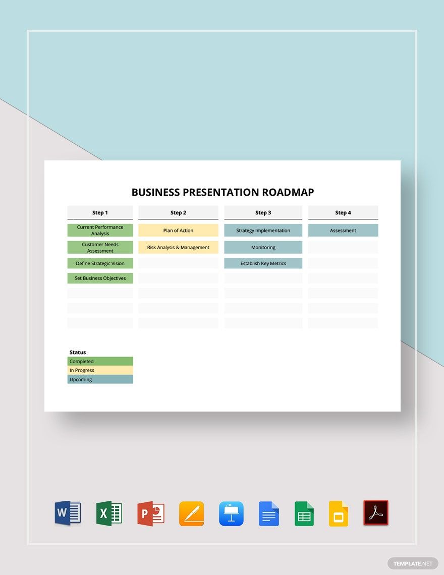 Business Presentation Roadmap Template in Google Docs, Google Slides, Google Sheets, PDF, PowerPoint, Pages, Word, Excel, Apple Keynote - Download | Template.net