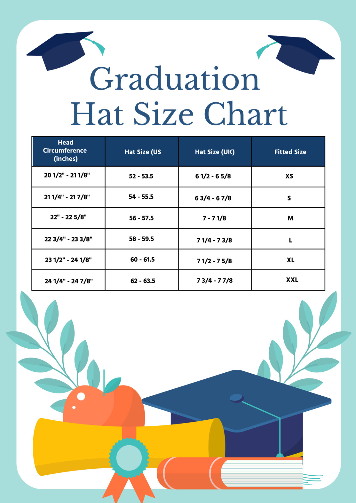 Graduation Hat Size Chart