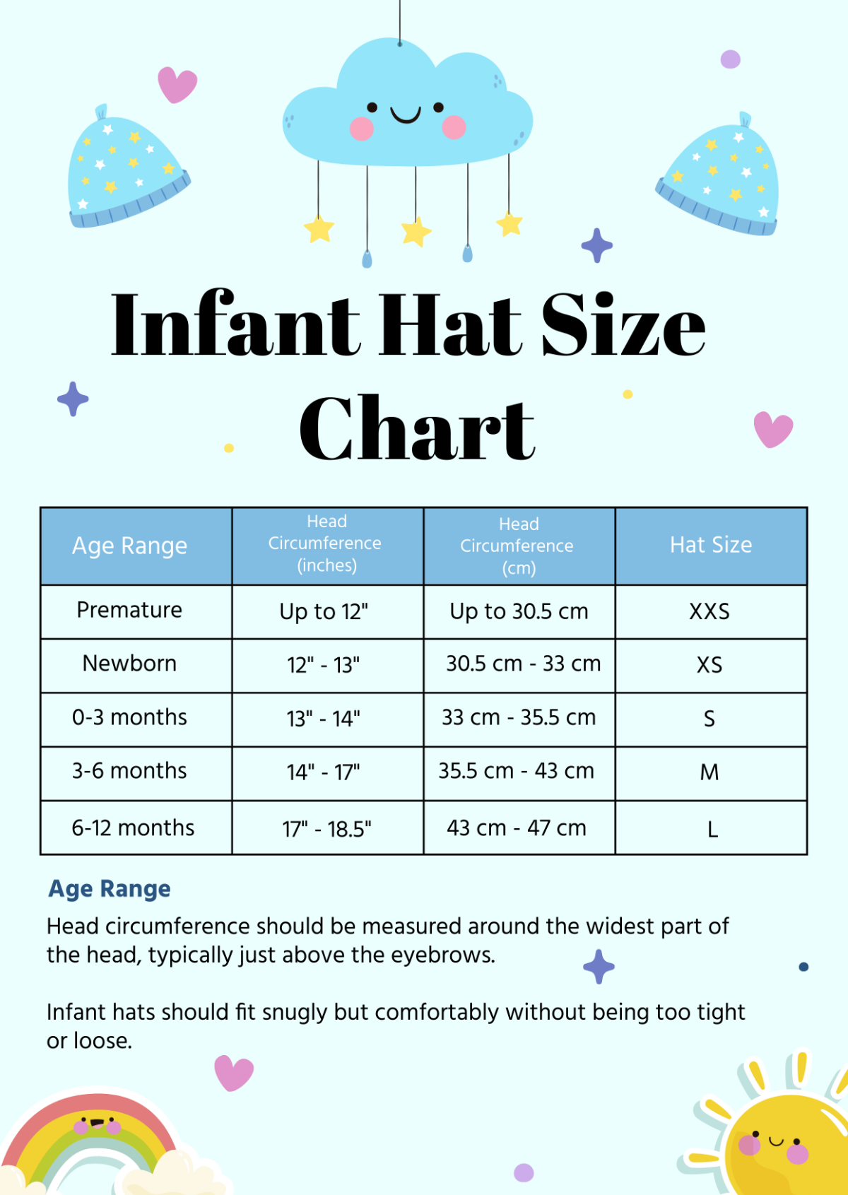 Infant Hat Size Chart