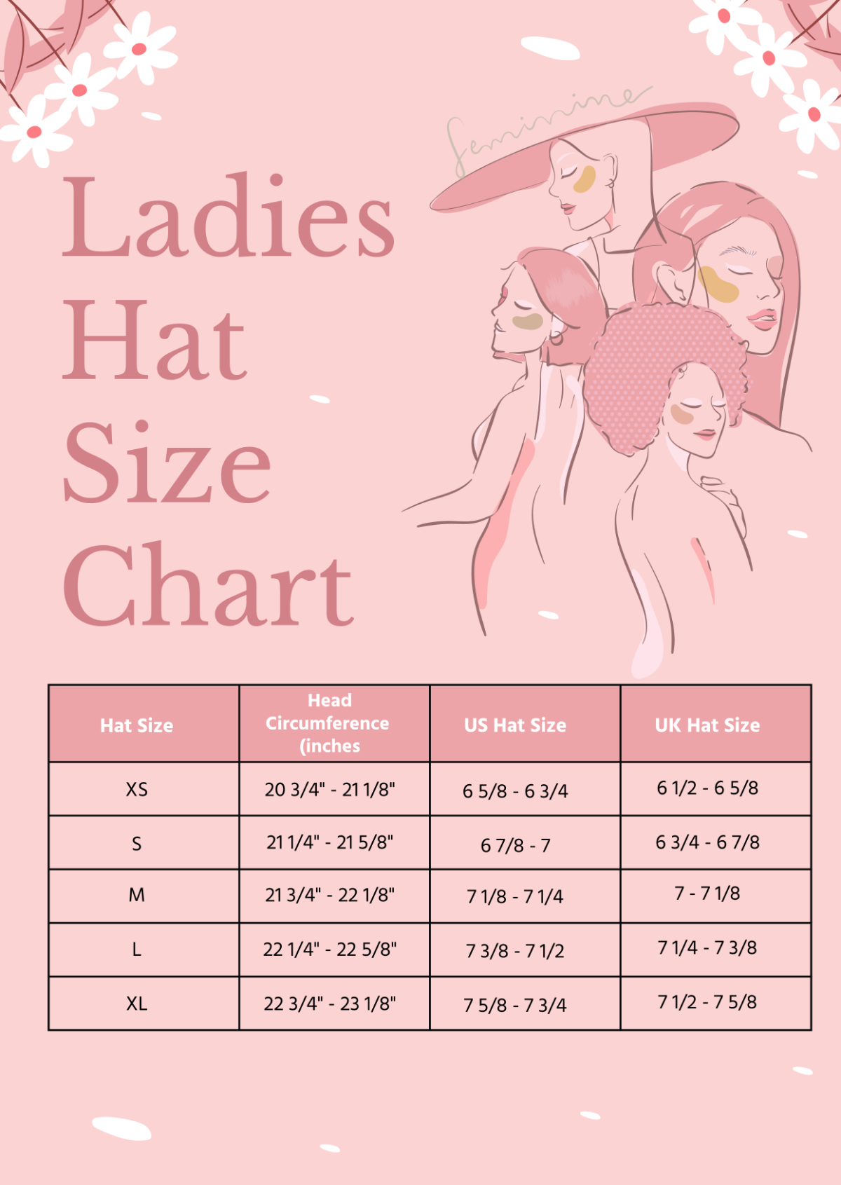 Ladies Hat Size Chart