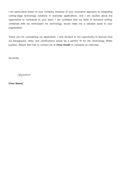 Free Technology Writer Cover Letter to Edit Online
