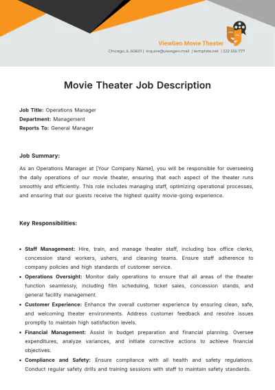 Free Movie Theater Job Description Template to Edit Online