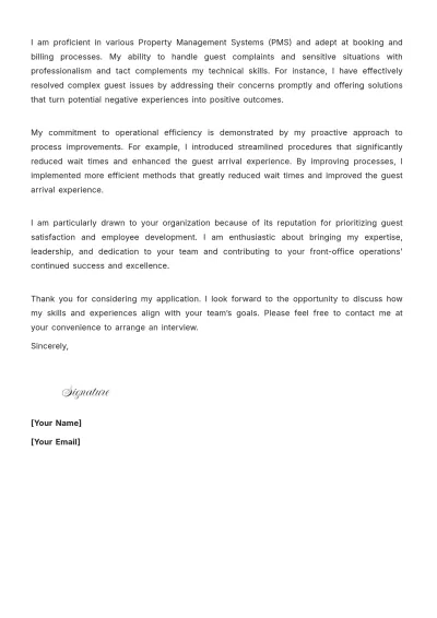 Free Front Office Supervisor Cover Letter to Edit Online