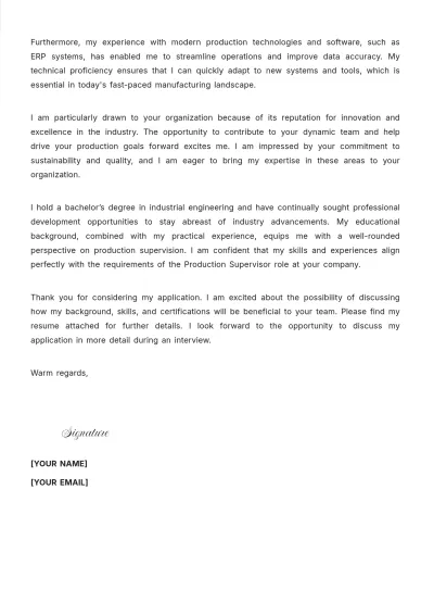 Free Production Supervisor Cover Letter to Edit Online