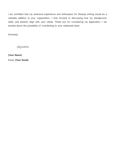 Free Lifestyle Writer Cover Letter to Edit Online
