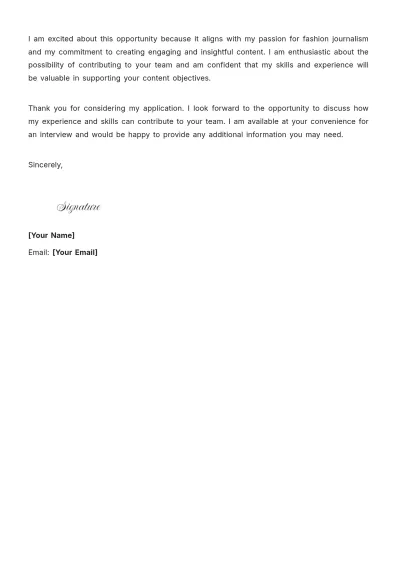 Free Fashion Writer Cover Letter to Edit Online