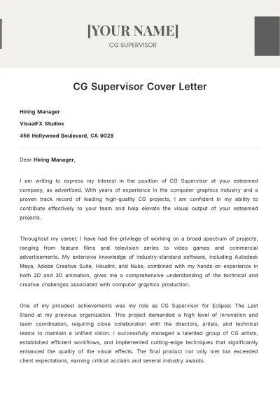 Free CG Supervisor Cover Letter to Edit Online