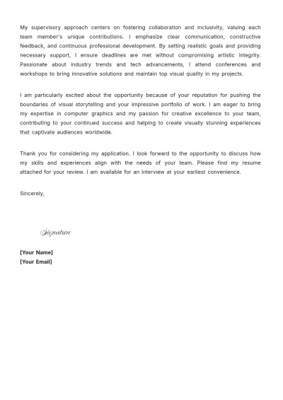 Free CG Supervisor Cover Letter to Edit Online
