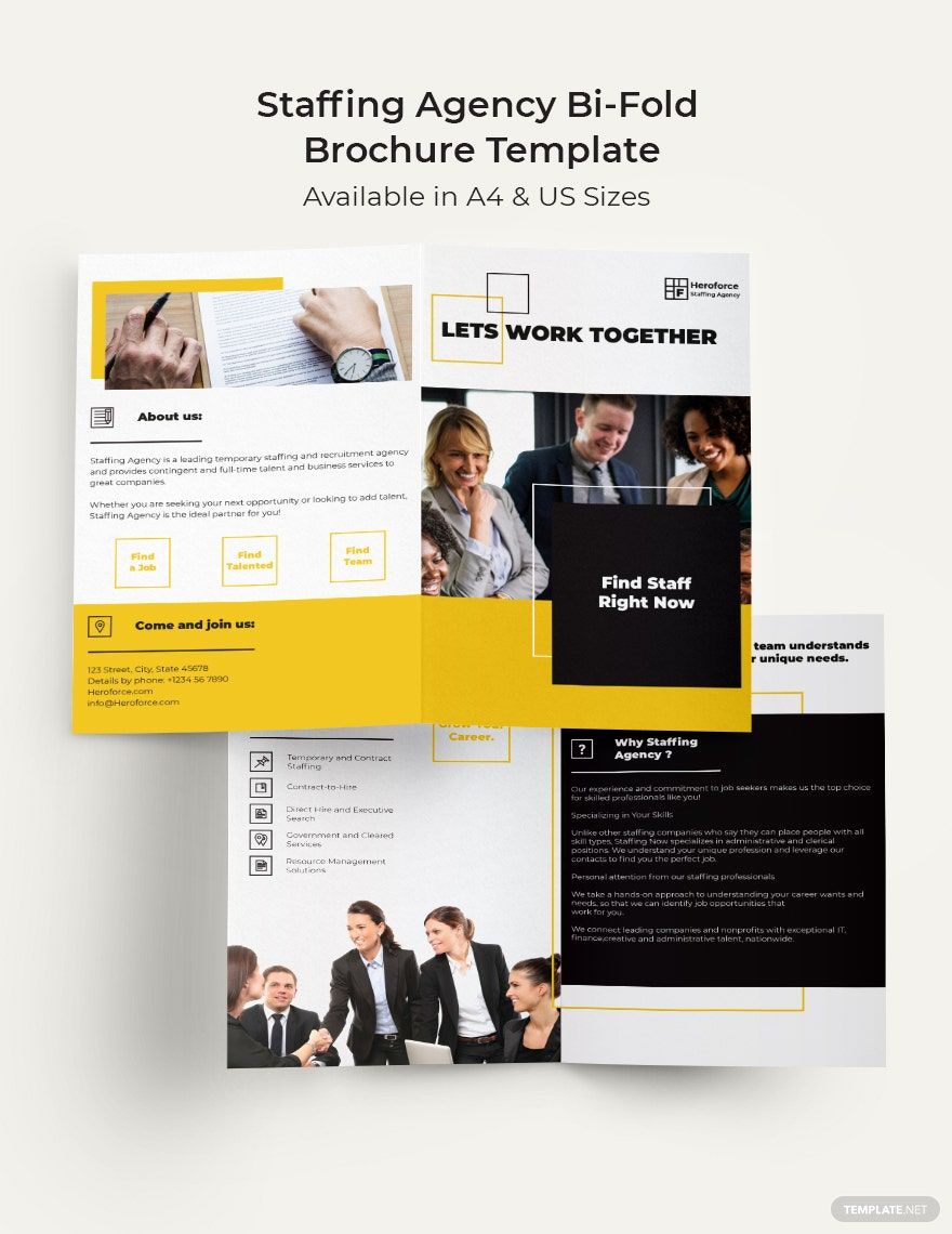 Staffing Agency Bi-Fold Brochure Template in Word, Google Docs, Illustrator, PSD, Apple Pages, Publisher, InDesign
