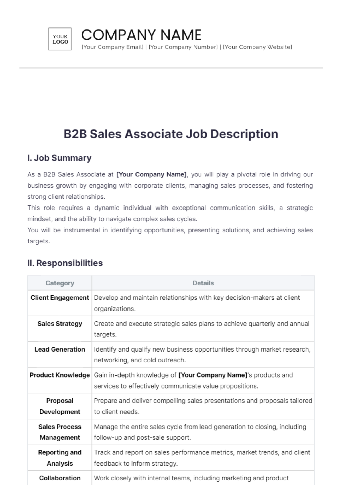 B2B Sales Associate Job Description