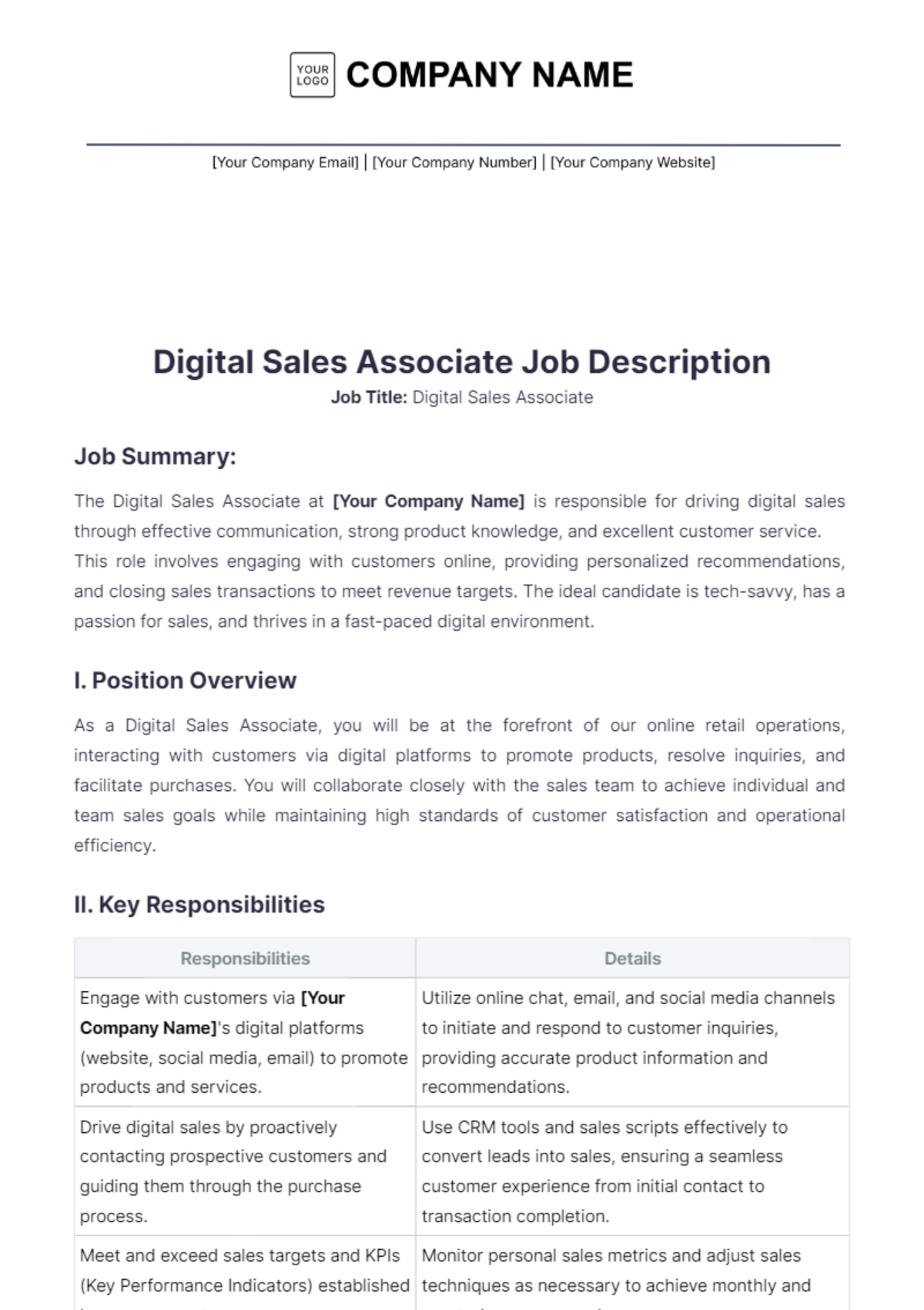 Digital Sales Associate Job Description