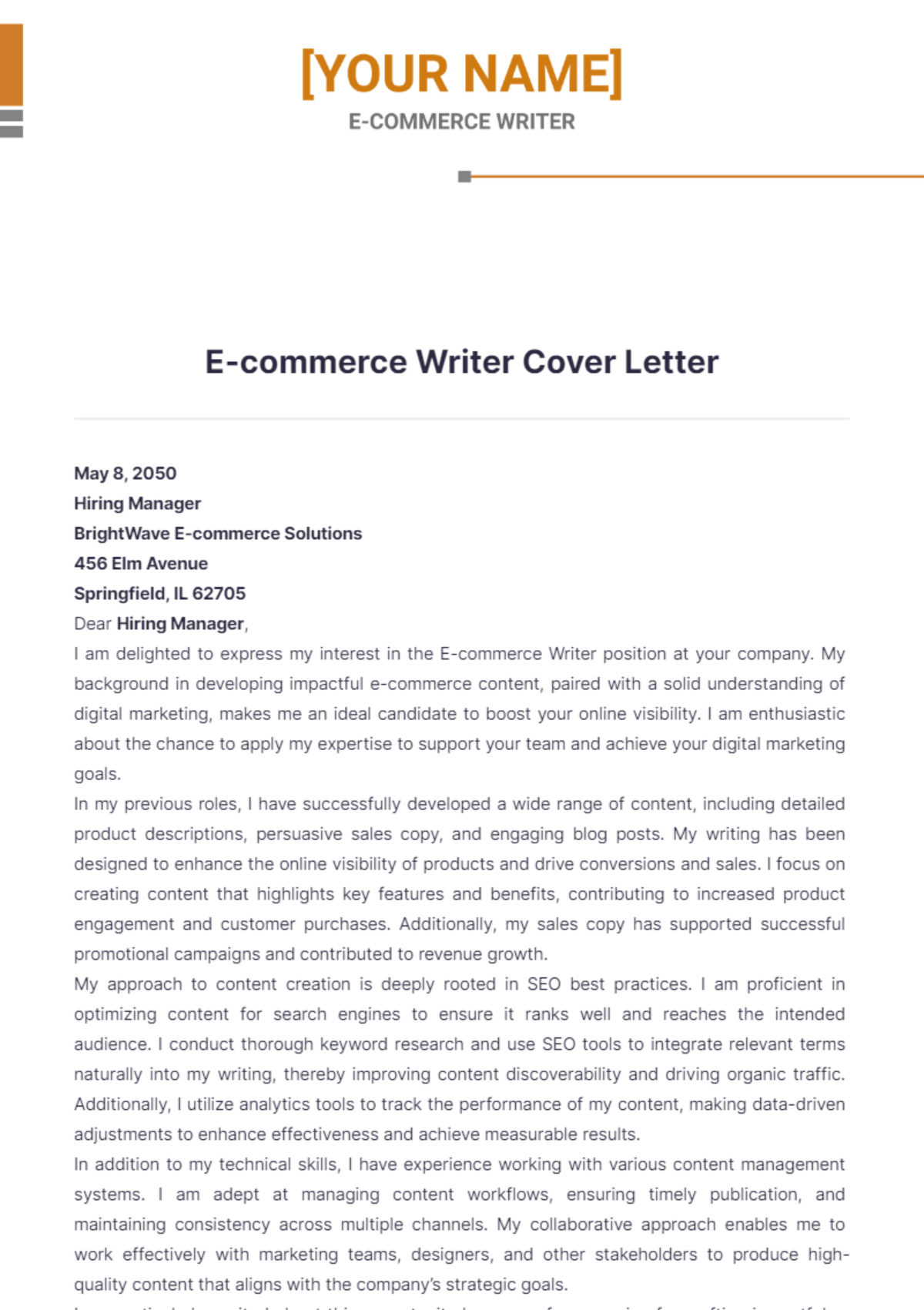 E-commerce Writer Cover Letter - Edit Online & Download