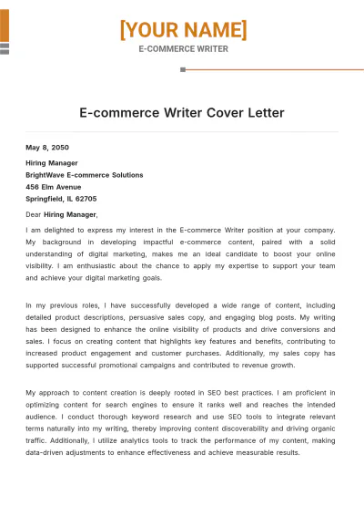 Free E-commerce Writer Cover Letter to Edit Online