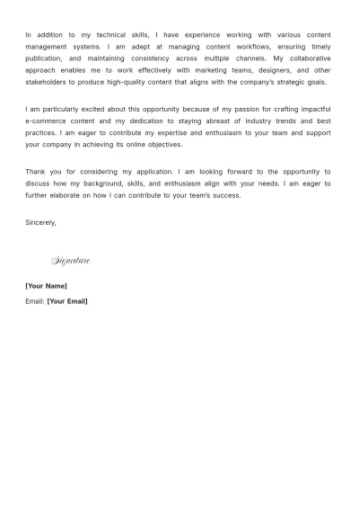 Free E-commerce Writer Cover Letter to Edit Online