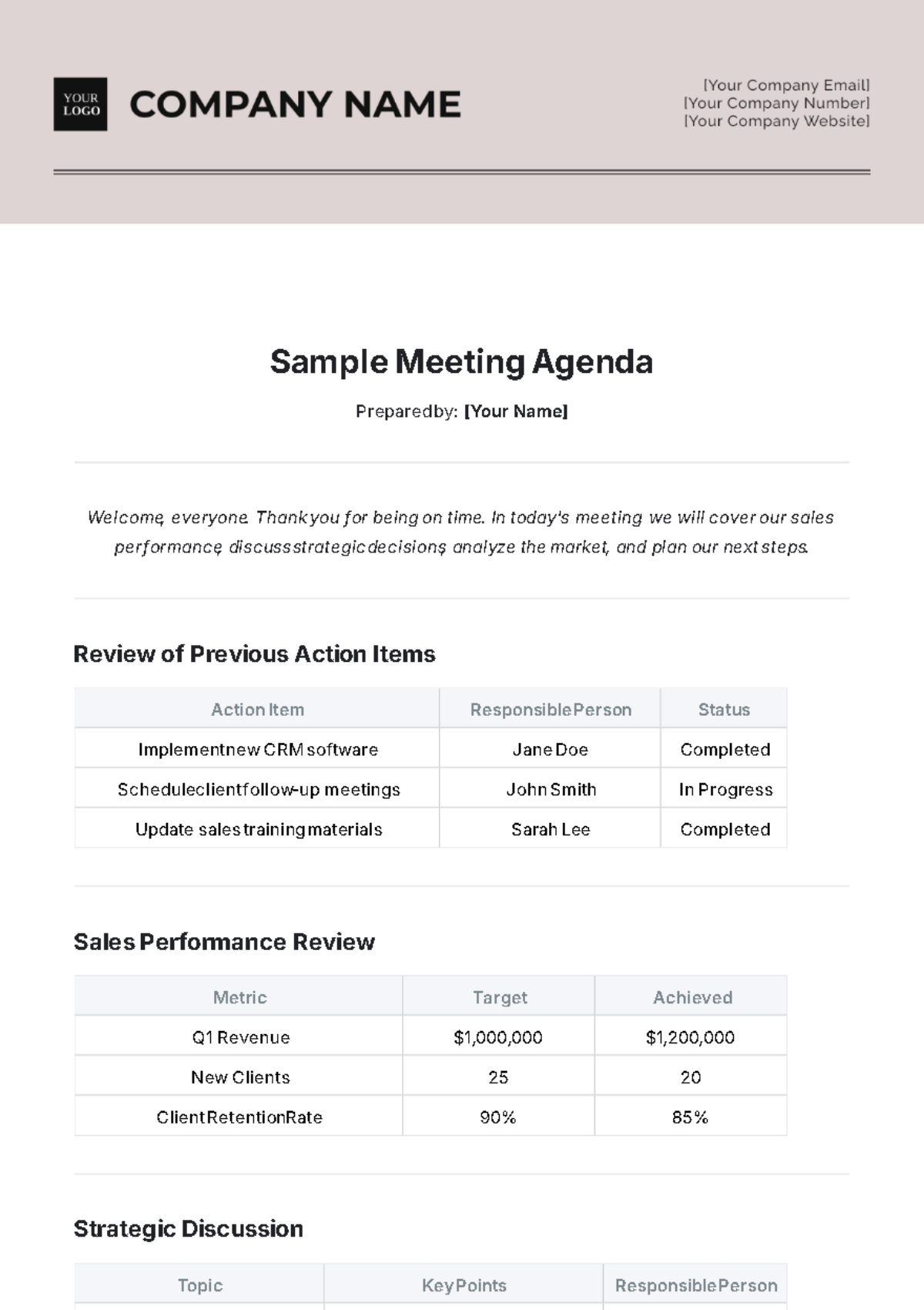 Sample Meeting Agenda Template - Edit Online & Download