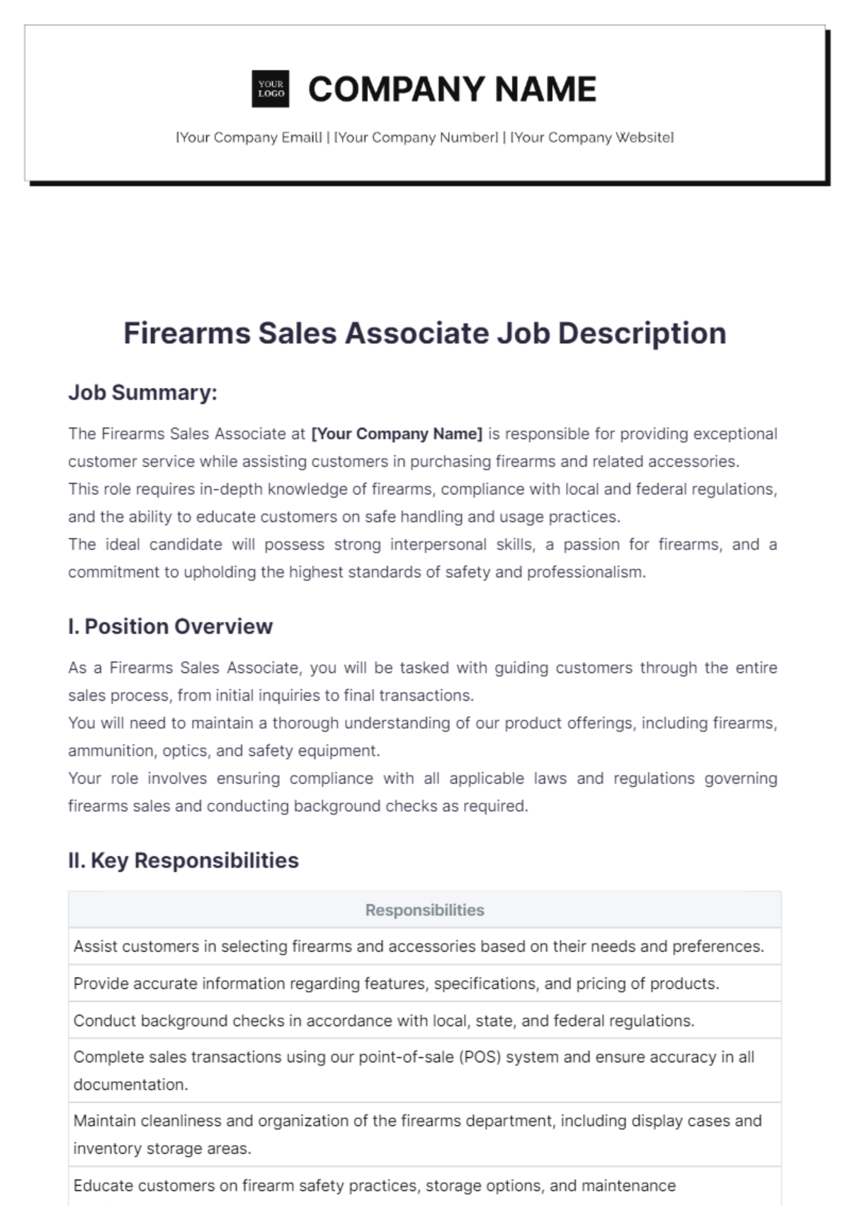 Firearms Sales Associate Job Description