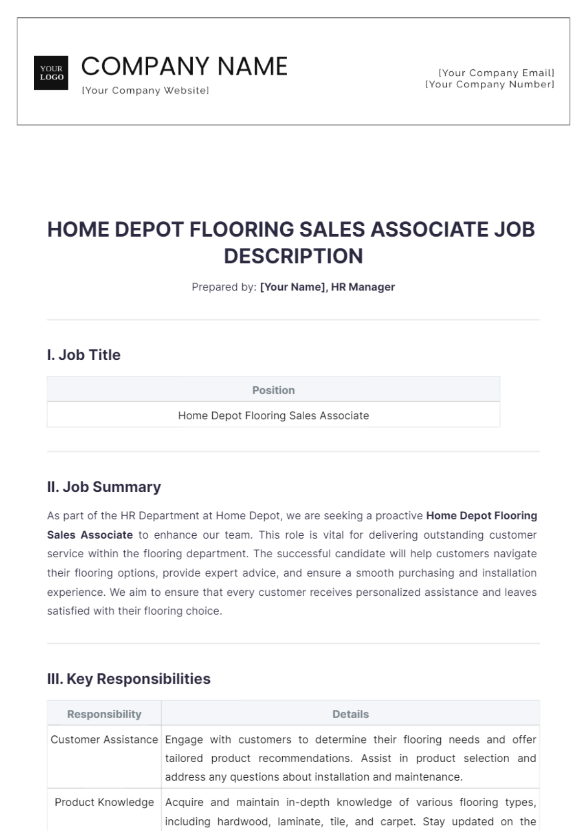 Home Depot Flooring Sales Associate Job Description