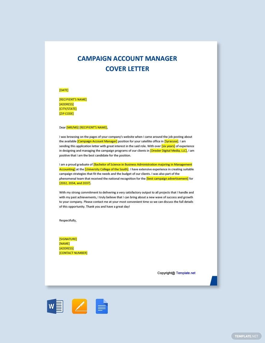 Campaign Account Manager Cover Letter Template