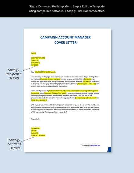 FREE Campaign Account Manager Cover Letter Template - Word ...
