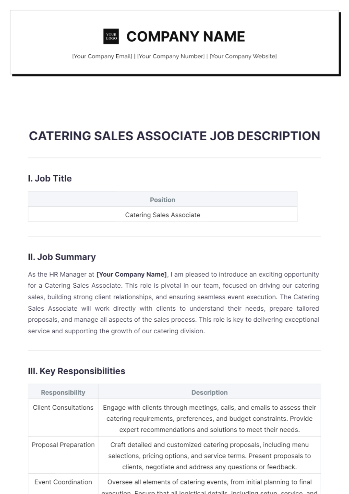 Catering Sales Associate Job Description