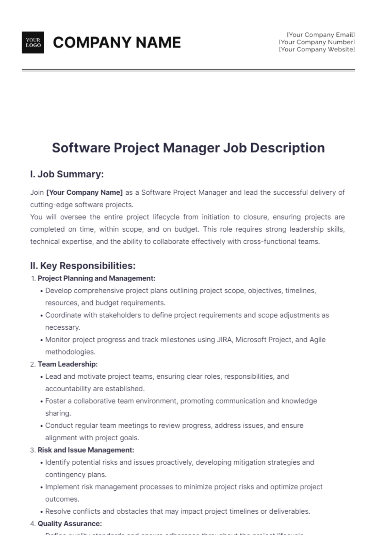 Software Project Manager Job Description