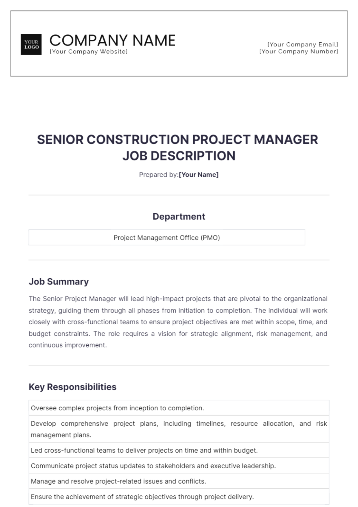 Senior Project Manager Job Description