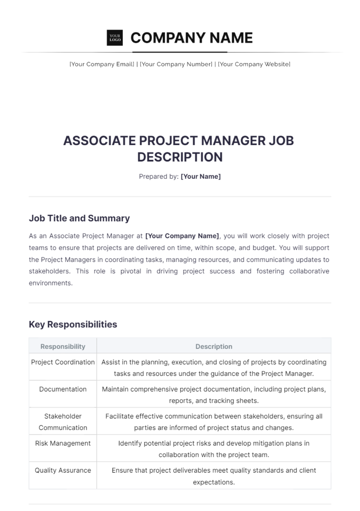 Associate Project Manager Job Description