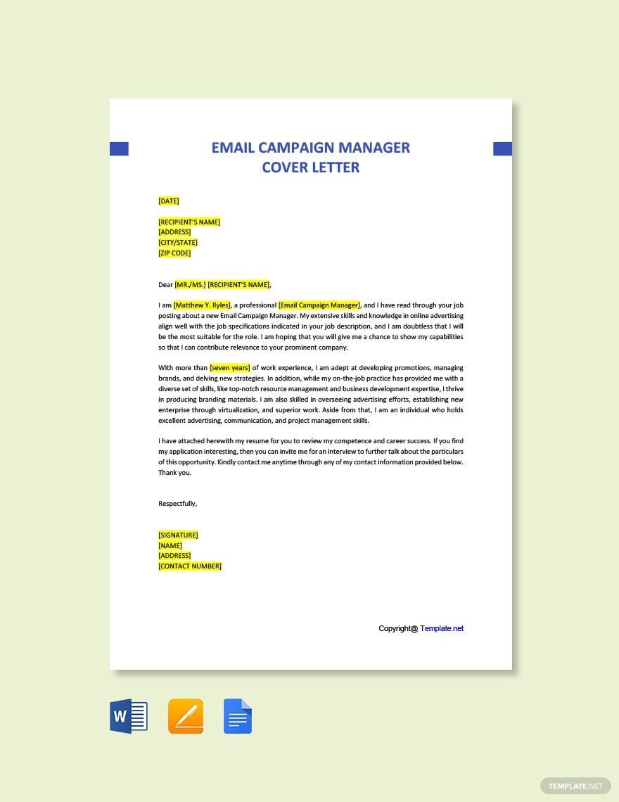 Email Campaign Manager Cover Letter Template