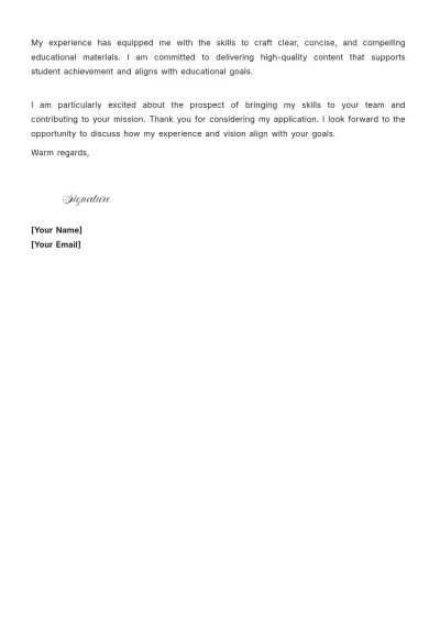 Free Curriculum Writer Cover Letter to Edit Online