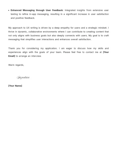Free UX Writer Cover Letter to Edit Online